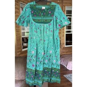 VTG Daffodil By Loungees Mumu Kaftan House Dress Tourquiose Floral Nightgown L